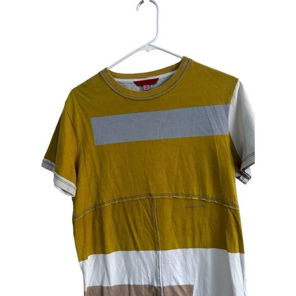 Eckhaus Latta Lapped Seam Cotton Paneled T-Shirt Gold Color block Men's Size XS - Picture 2 of 9